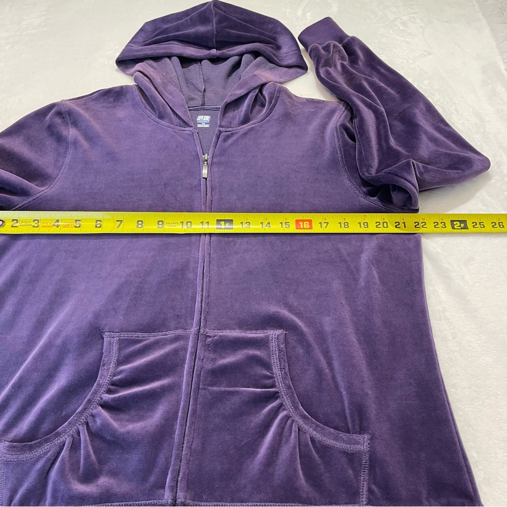 SJB ACTIVE WOMENS VELOUR ZIP UP SWEATSHIRT WITH HOOD  SIZE L. PURPLE - Picture 4 of 9